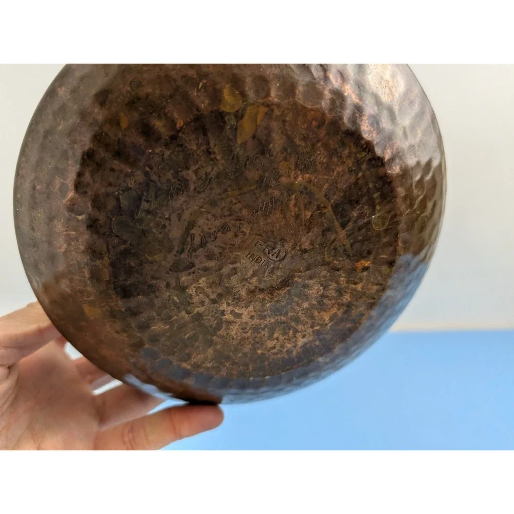 TERA India Hammered Copper Stainless Steel Double Wall Serving Dish Pot 6.75
